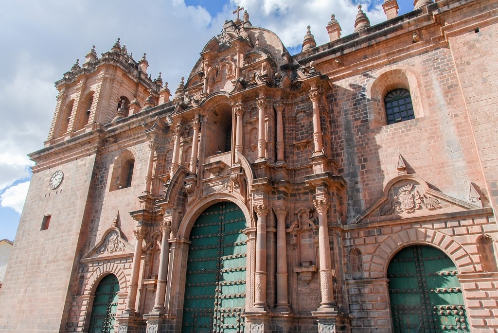 Tha facade of Cathedral of Santo Domingo in Cusco, Peru