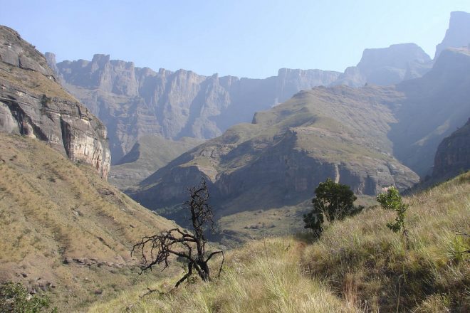 A view of the cathedral peaks of the Drakensberg mountains