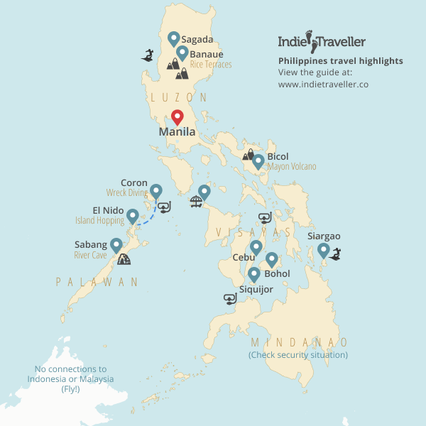 Map of top places for backpacking in the Phillipines