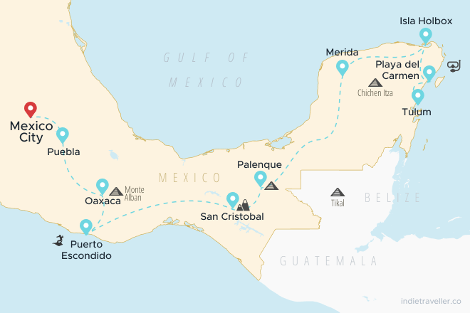 A map of Mexico for an itinerary to classic Mexico destinations