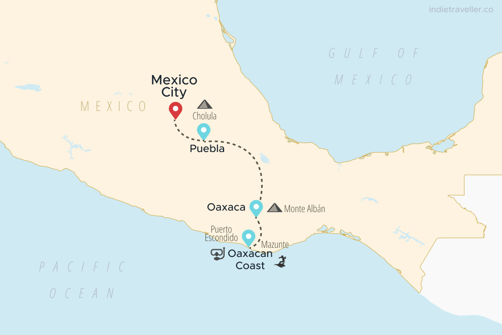 A map of Mexico for an itinerary to Oaxaca Coast