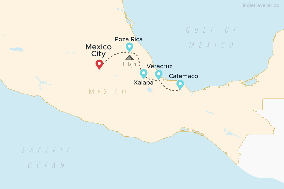 A map of Mexico for an itinerary to Veracruz