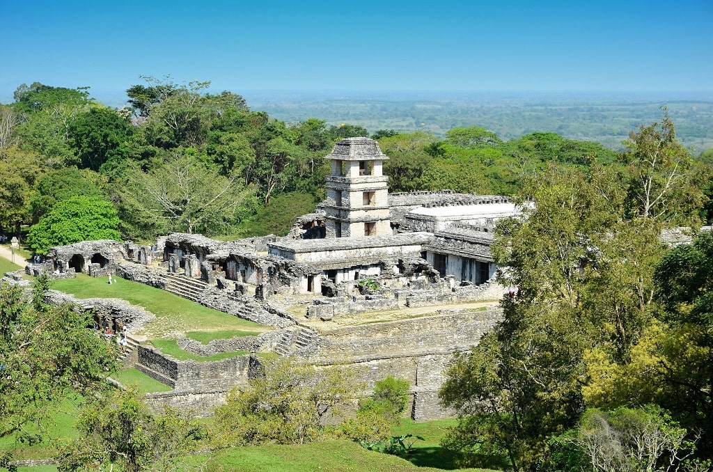 An ancient Mayan tower in Palenque, Mexico