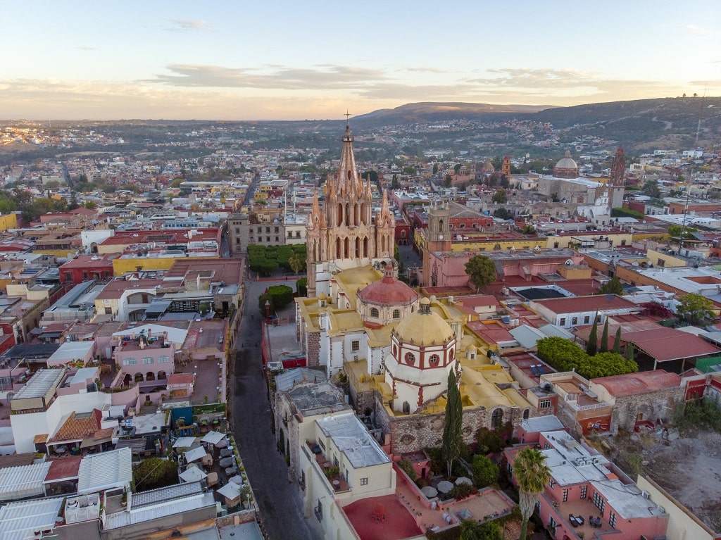 An aerial view of San Miguel de Allende town in Guanajuato, Mexico