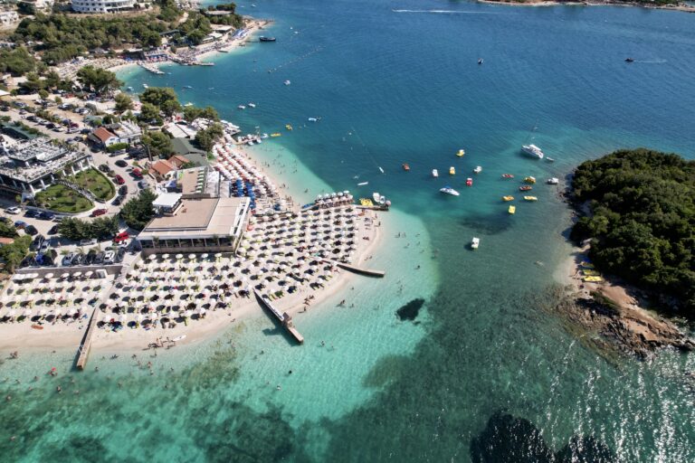 aerial view of Ksamil Beach on the Albanian Riviera