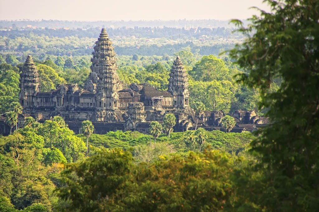 Temples of Cambodia surrounded by greenery