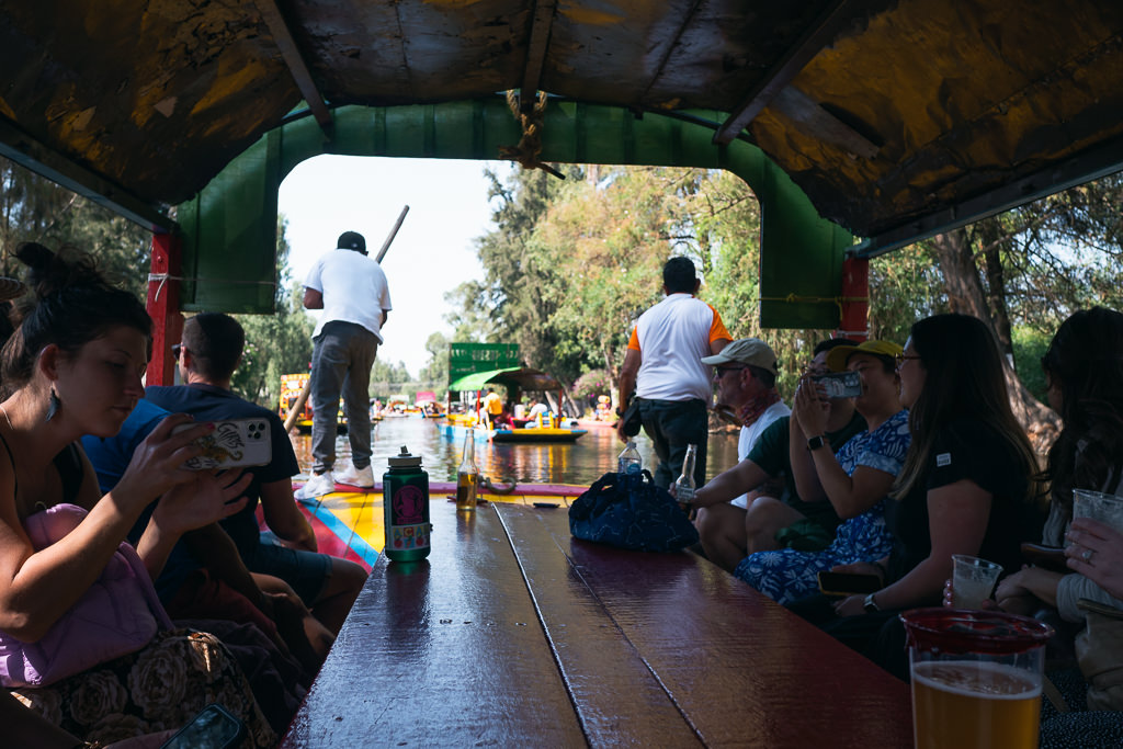 Having drinks inside a boat at Xochimilco