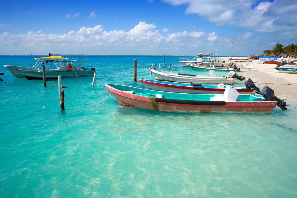 Boats on the beach of Isla Mujeres, Mexico