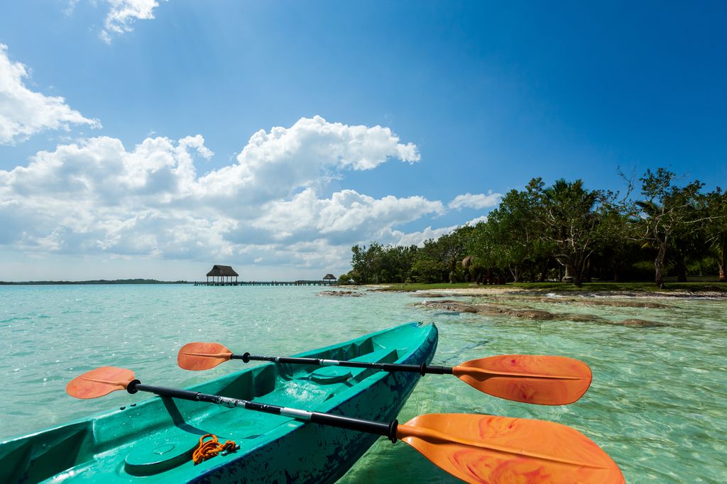 A kayak boat on the waters of Bacalar, Mexico