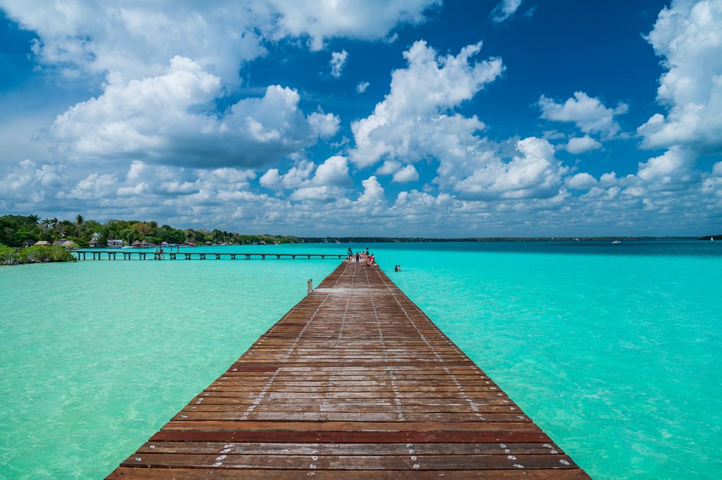 Pier over the blue waters in Bacalar, Mexico
