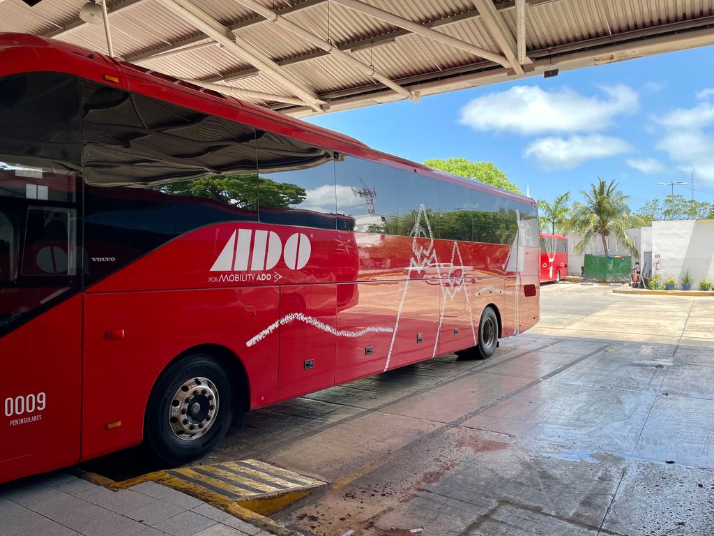 ADO red bus in Mexico