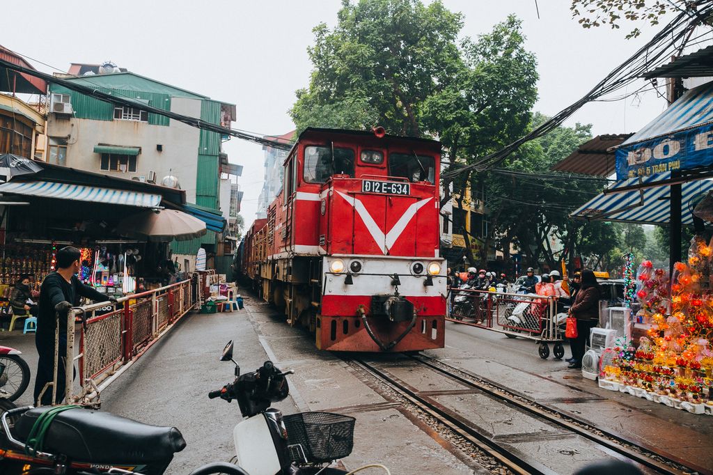 A train passing by at Hanoi, Vietnam