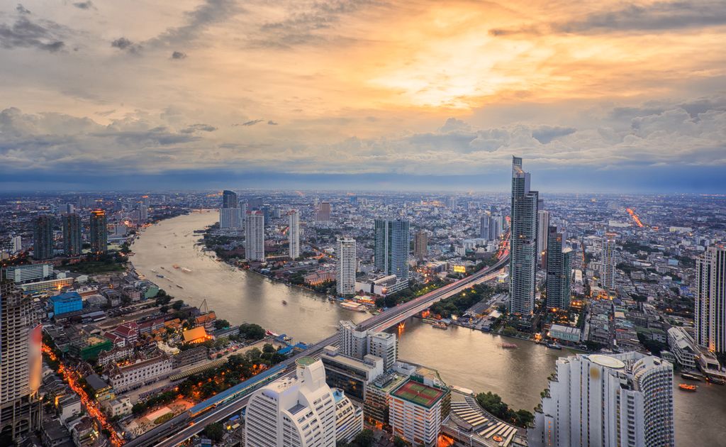 Bangkok City, Thailand buildings, river, and bridge