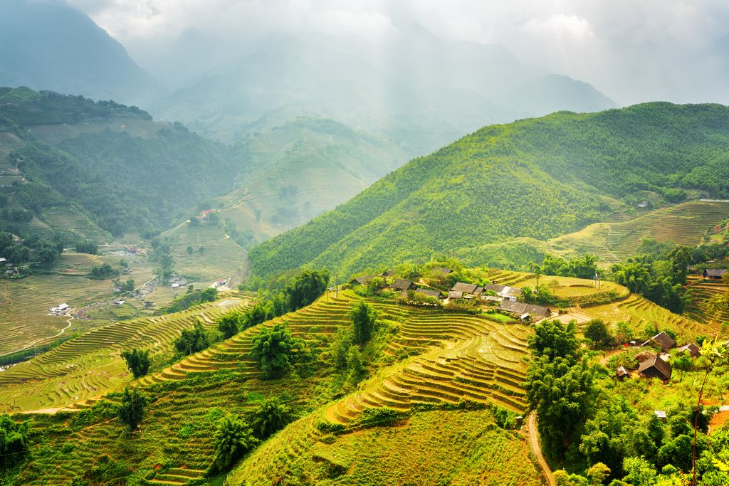 The green rice terraces in Sapa, Vietnam
