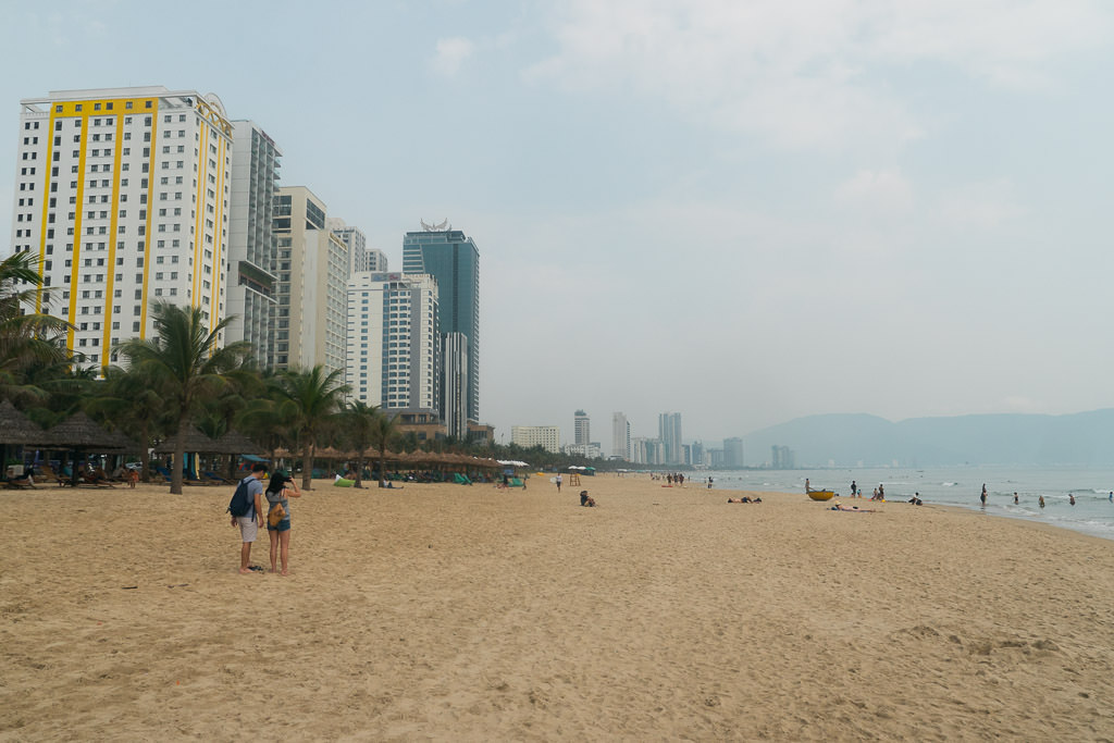 My Khe Beach with buildings on the left and the sea on the right