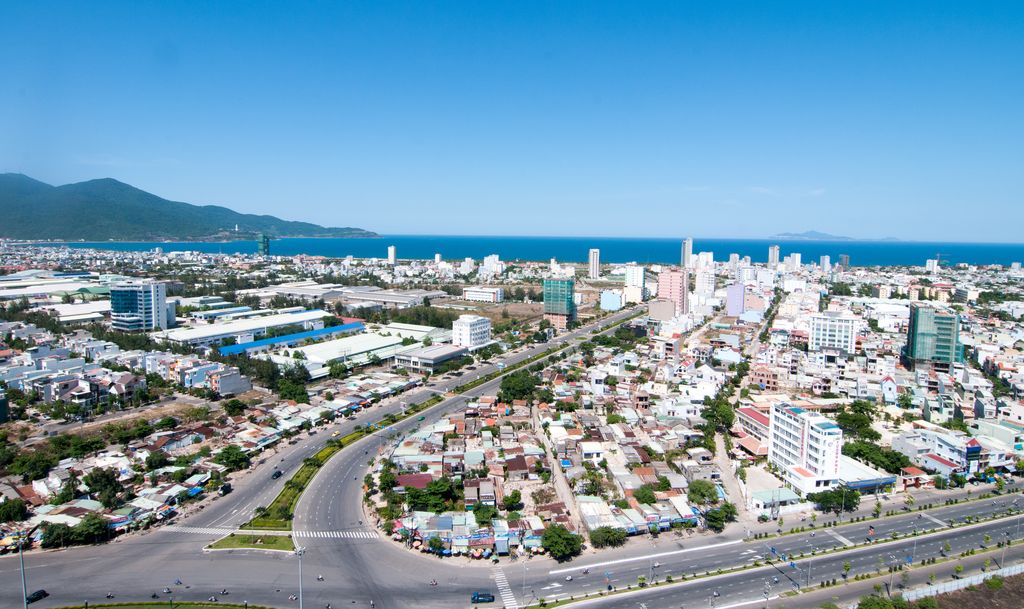 The highway and buildings of Da Nang City Center, Vietnam