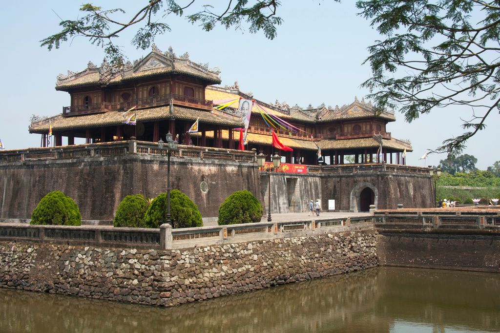 A traditional building Imperial City of Hue surrounded by river in Vietnam