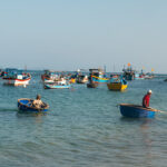 Boats on the sea of Quy Nhon, Vietnam.