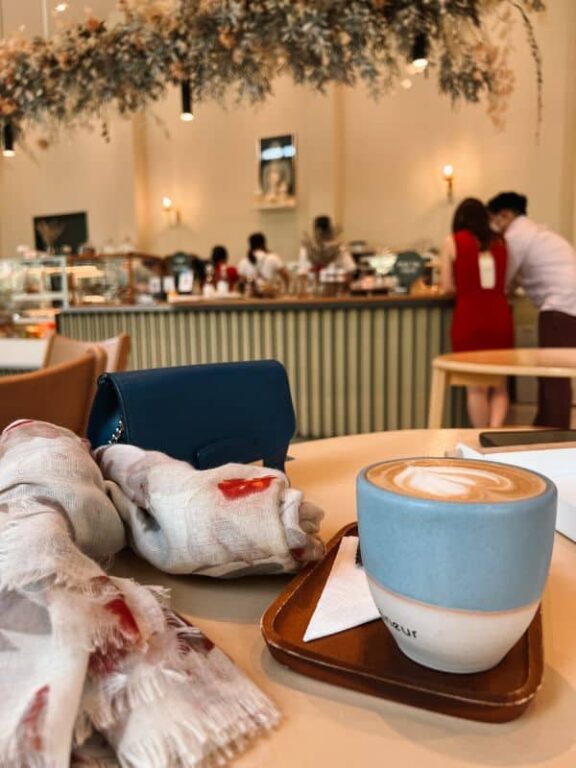 Inside a cafe in Bangkok, Thailand.