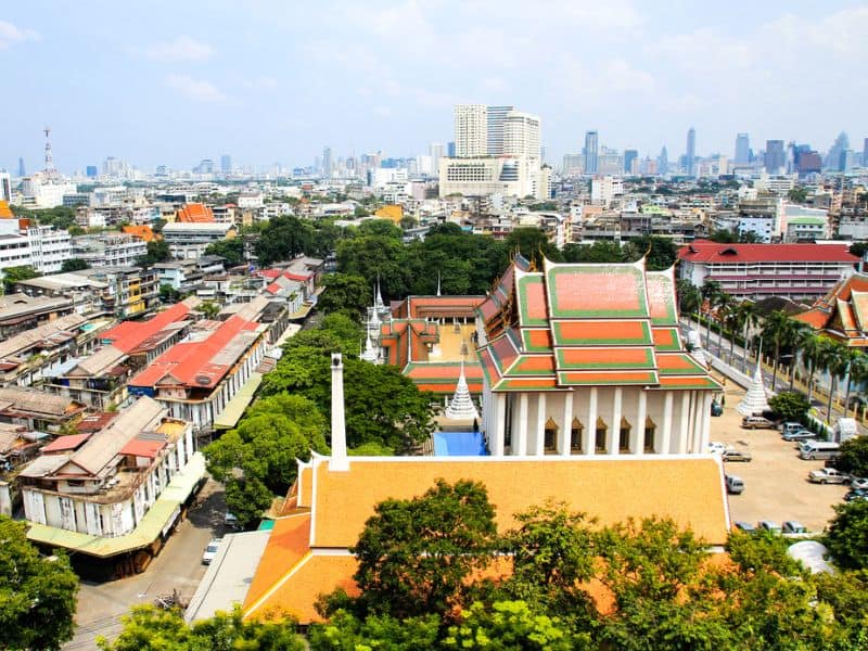 View of the city from Golden Mount Temple in Bangkok, Thailand.