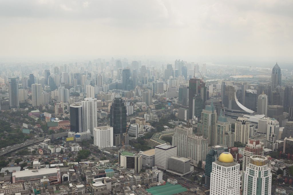 Smog around the buildings in Bangkok, Thailand.